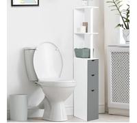 IDMARKET Meuble WC étagère bois WILLY 3 portes blanc et gris