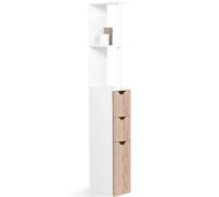 IDMarket - Meuble WC étagère bois WILLY 3 portes blanc et hêtre