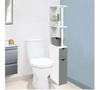 IDMARKET Meuble WC étagère WILLY bois 2 portes blanc et gris
