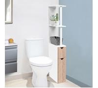IDMarket Meuble WC étagère Willy bois 2 portes blanc et hêtre