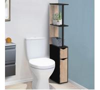 IDMarket – Meuble WC étagère Willy – Bois – 2 portes – Noir et hêtre