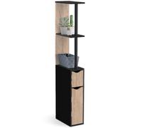 IDMarket - Meuble WC étagère Bois Willy 2 Portes Noir et hêtre