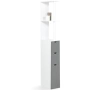 IDMarket - Meuble WC étagère Willy Bois 3 Portes Blanc et Gris