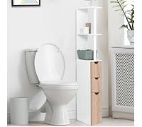 IDMARKET Meuble WC étagère WILLY bois 3 portes blanc et hêtre