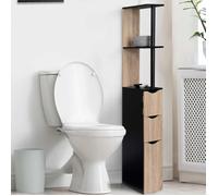 IDMARKET Meuble WC étagère WILLY bois 3 portes noir et hêtre