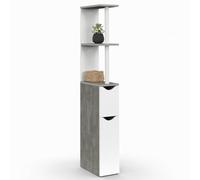 IDMarket - Meuble WC étagère Willy Bois Gain de Place pour Toilette 2 Portes Blanc et Effet béton