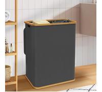 IDMarket - Panier à linge 140 L 2 bacs amovibles bambou RITA tissu gris anthracite
