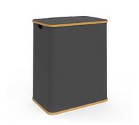 IDMarket - Panier à linge 140 L 2 bacs amovibles bambou RITA tissu gris anthracite