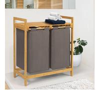 IDMARKET Panier à linge 2 bacs bambou BEA tissu gris foncé
