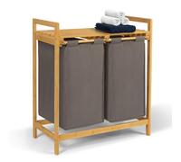 IDMarket - Panier à Linge 2 bacs Bambou BEA Tissu Gris foncé