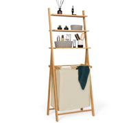 IDMarket - Panier à Linge 2 bacs Bambou Lana avec étagères Tissu écru