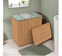 IDMarket - Panier à Linge 3 bacs Amovibles Bambou Alba Tissu écru