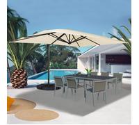 IDMARKET Parasol déporté inclinable rotatif 360 CALVI écru 3x4 M avec 4 dalles et housse