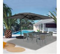 Parasol Déporté Rotatif 360 Calvi Gris 3x4 M Avec 4 Dalles Et Housse Gris