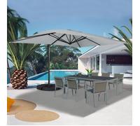 Parasol déporté rotatif 360 CALVI gris clair 3x4 M avec 4 dalles et housse gris clair