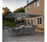 IDMarket Parasol déporté inclinable rotatif 360 Calvi LED gris 3x4 m avec 4 dalles et housse