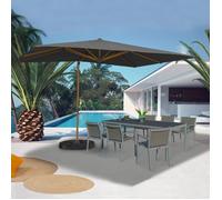 IDMARKET Parasol déporté inclinable rotatif 360 CALVI mat effet bois et toile grise 3X4M avec housse