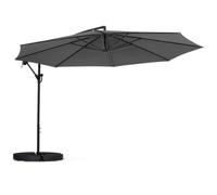 IDMarket – Parasol déporté Ajaccio Rotatif 360° Ø 3,5 m avec 4 dalles et housse gris