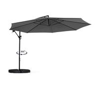 IDMarket - Parasol déporté Rotatif 360 Ajaccio Gris D.3,5M avec 4 Dalles et Housse