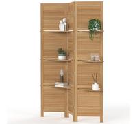 IDMarket - Paravent intérieur 3 Panneaux Lattes persiennes avec 3 étagères Bois