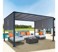 IDMarket – Pergola coulissante 3x4 m – Belvédère 2 pans – Toile gris anthracite