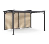 IDMarket - Pergola édition Collector persiennes Horizontales Effet Bois et Toit rétractable 3x4M 4 pans modulables Gris Anthracite