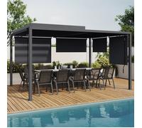 IDMARKET Pergola bioclimatique lames orientables acier 3x4 M et 4 stores gris anthracite