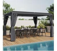 IDMarket - Pergola bioclimatique Lames orientables Acier 3x4 M Rideaux et moustiquaire Gris Anthracite