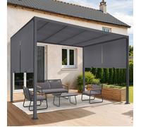 IDMarket – Pergola coulissante – Belvédère de jardin 2 pans 3x3 m – Toile gris anthracite