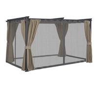 IDMarket Pergola Édition Intégrale avec moustiquaire toit rétractable 3x4 m 4 rideaux Taupe