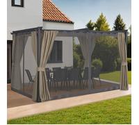 IDMarket - Pergola édition intégrale moustiquaire Toit rétractable 3x4 M et 4 Rideaux Taupe