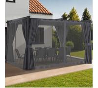 IDMARKET Pergola édition intégrale moustiquaire toit rétractable 3x4M et 4 rideaux gris