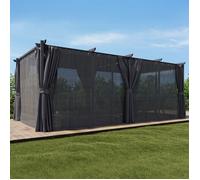 IDMarket Pergola Édition Intégrale – Moustiquaire, Toit rétractable 3x6 m, 6 rideaux gris