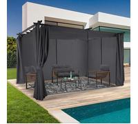 IDMARKET Pergola édition limitée toit rétractable 3x4 M et 4 rideaux gris anthracite