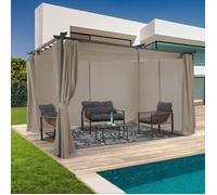 Pergola Toit Rétractable Avec Rideaux Coloris Taupe