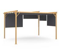 IDMarket Pergola Édition Exclusive Effet Bois Toit rétractable 3x4 m 4 stores Gris Anthracite