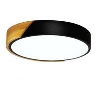 IDMarket - Plafonnier Rond avec LED Noir et Bois diamètre 32 cm