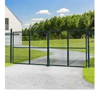 IDMARKET Portillon de jardin double porte 315 x 150 cm en acier vert avec serrure et poignée