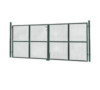 IDMarket - Portillon de jardin double porte 315 x 150 cm en acier vert avec serrure et poignée