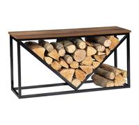 IDMarket - Range bûches Horizontal Hawkins Acier Noir Plateau Bois foncé pour cheminée