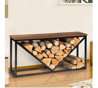 IDMARKET Range bûches horizontal HAWKINS acier noir plateau bois foncé pour cheminée