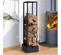 Range bûche intérieur vertical en acier noir avec tiroir