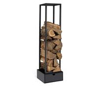 IDMarket - Range-bûches vertical en acier noir H. 125 cm avec tiroir pour cheminée