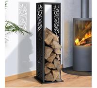 IDMARKET Range bûches vertical acier noir motif arbre H.112 CM pour cheminée
