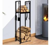 IDMARKET Range bûches vertical avec accessoires 2 étagères H.112 CM pour cheminée