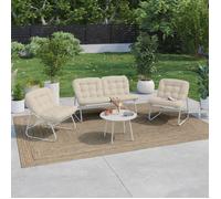 IDMarket Salon de jardin ARONA bas 4 places métal blanc, coussins beiges, canapé fauteuils table