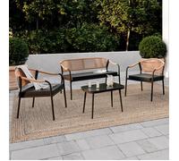IDMARKET Salon de jardin bas MADEIRA 4 places structure en métal noir, cordage et coussins noirs