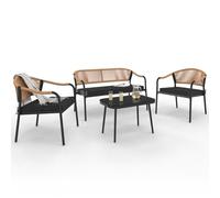 IDMarket - Salon de Jardin Bas Madeira 4 Places Structure en métal Noir, Cordage et Coussins Noirs