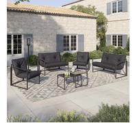 IDMarket – Salon de jardin Nairobi bas 6 places en acier gris anthracite
