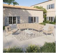 IDMARKET Salon de jardin bas NAIROBI 8 places salon d'angle en acier blanc et coussins beiges